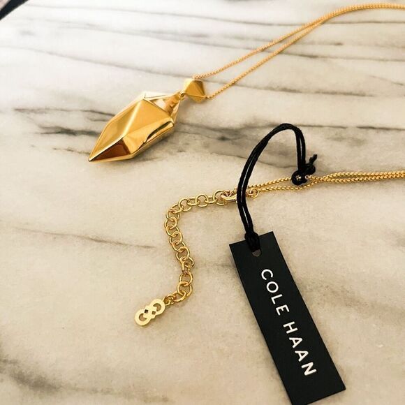 Cole Haan Geometric Gold Pendant Necklace, NWT Long Chain, Retail $98 - Picture 3 of 7